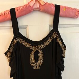 Exquisite period evening gown! Elaborate embroidery, metal side zipper.